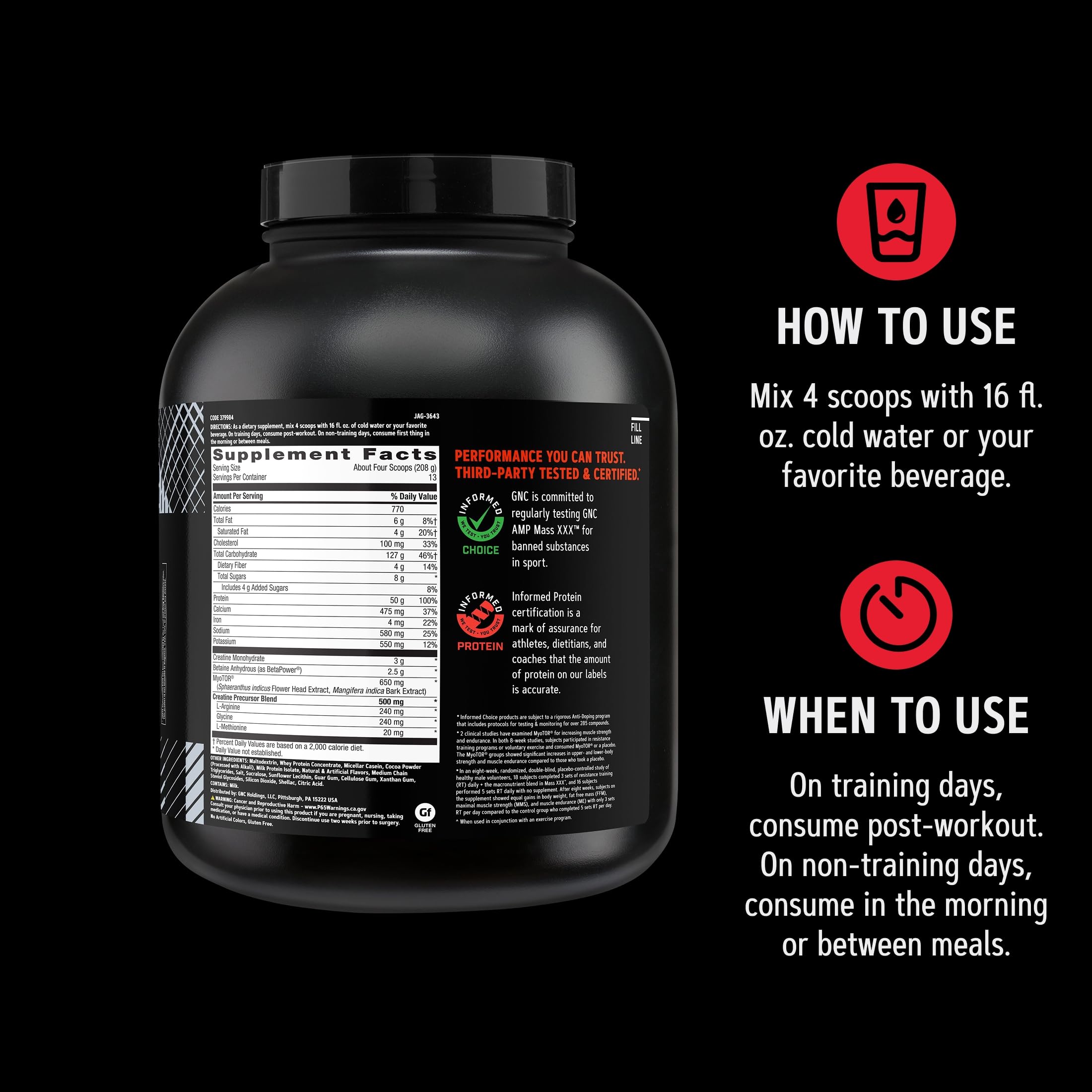 GNC AMP Mass XXX with MyoTOR, Chocolate, 96.3 oz, 13 Servings — Amazon image 8