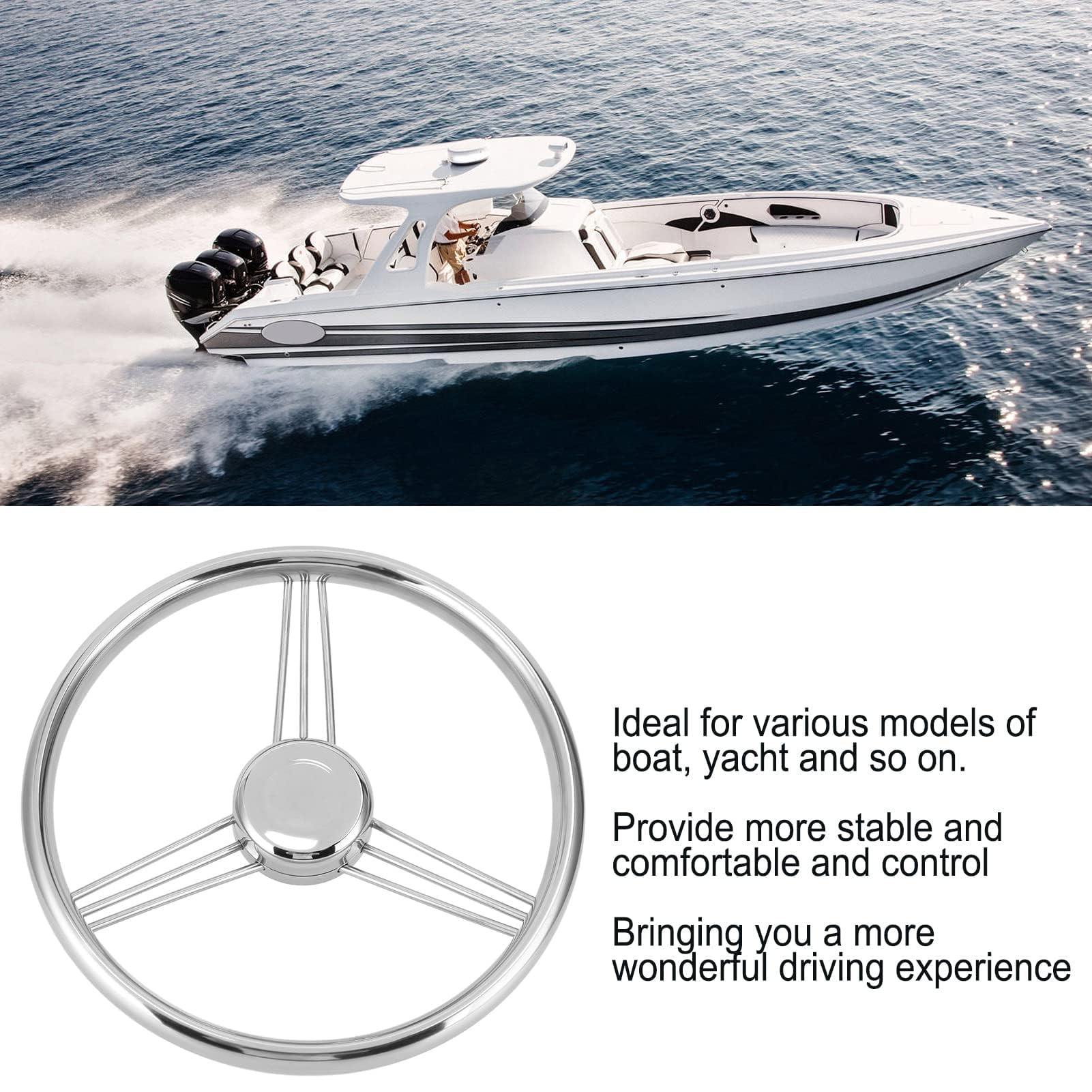 Volante per Barca, Yosoo Volante in Acciaio Inossidabile 316 a 9 Razze da 13,5 Pollici Albero Conico Standard da 15 ¡ã 3/4 Pollici per Nave da Yacht