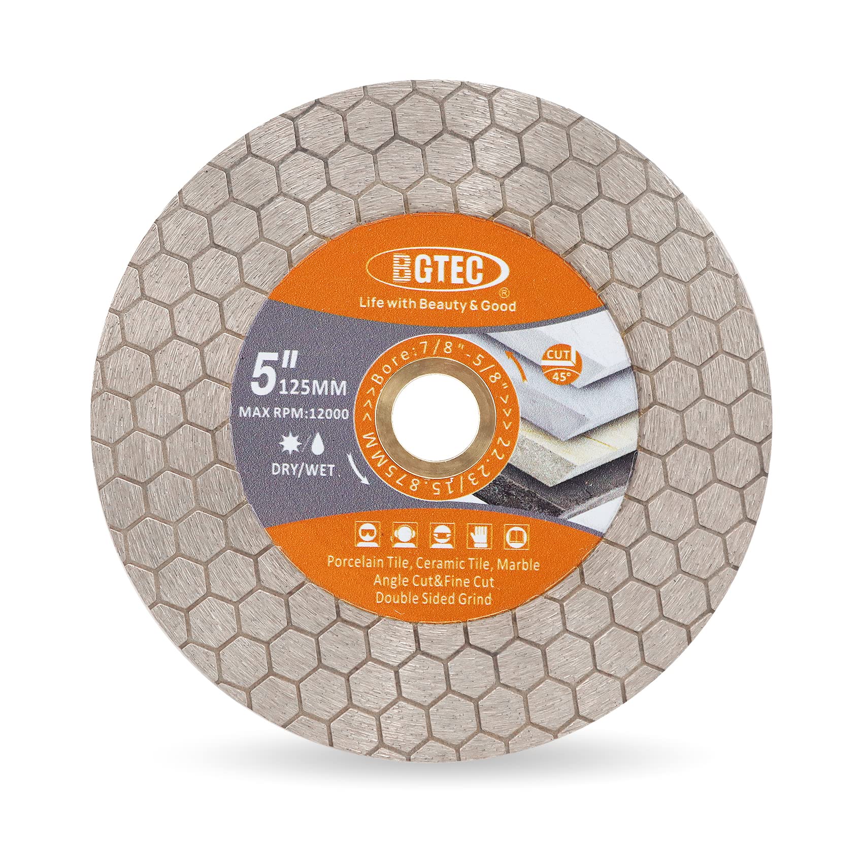 BGTEC Disque Diamant Carrelage 125mm avec Alésage 22,23mm | Double Face pour Carreaux de Céramique, Porcelaine, Marbre, Pierre Artificielle