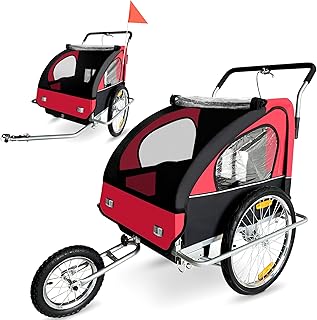 SAMAX Fahrradanhänger Jogger 2in1 Kinderanhänger Kinderfahrradanhänger Transportwagen gefederte Hinterachse für 2 Kinder