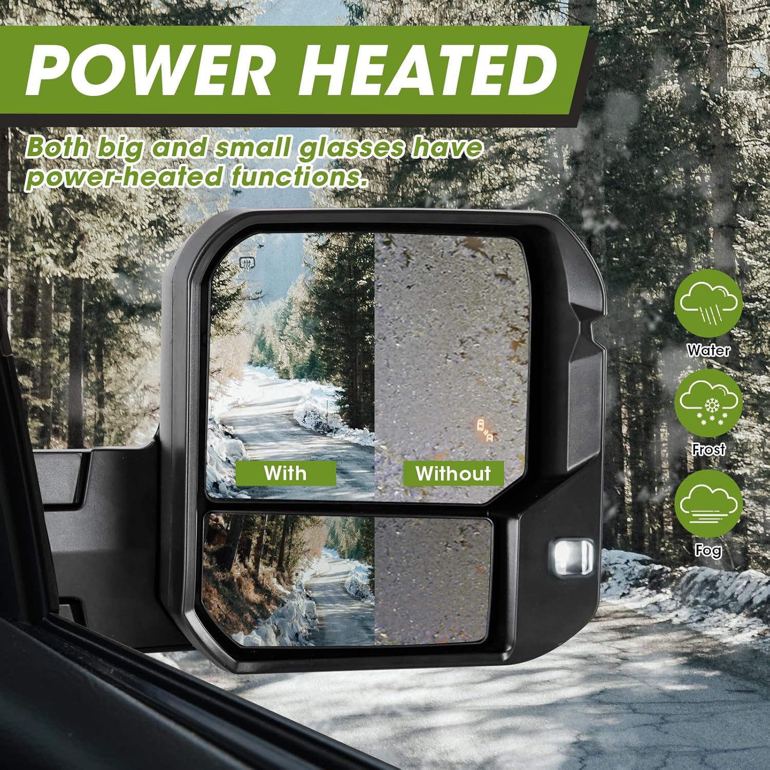 Towing Mirrors for Tundra 2022-2025 - Fully Heated (Flat & Convex Glass), Power Adjustable Main Mirror, Turn Signal, Backup Light, Manual Folding, BSM
