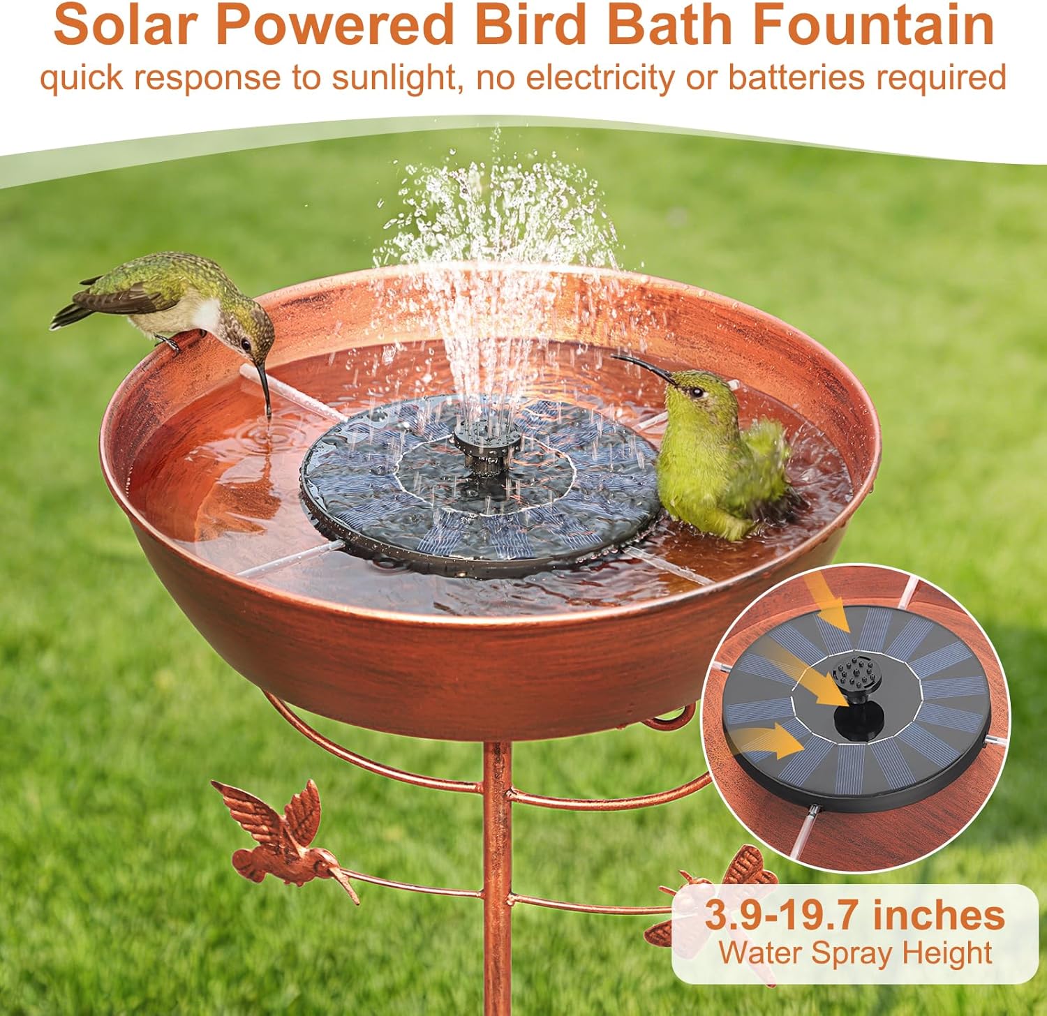 Metal Bird Bath for Outside Solar Powered Bird Bath Fountain, Freestanding Birdbath Feeder Bowl for Outdoor Garden Patio Yard Lawn Decor, Bronze, 41 in