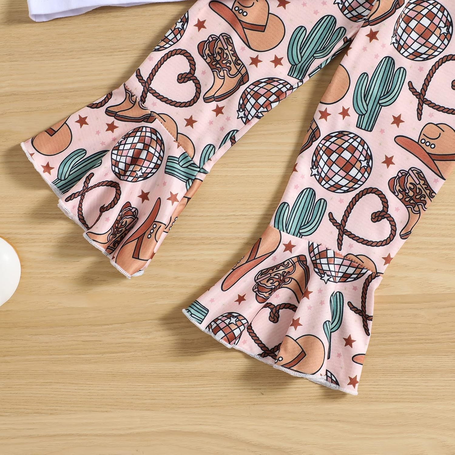 CM C&M WODRO Toddler Baby Girl Bell Bottom Outfits Western Cowgirl Flying Sleeve T Shirt + Boho Flared Bell Bottom Pants - Image 7