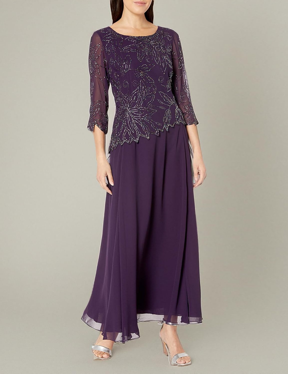 J Kara Women's Petite Floral Beaded Gown