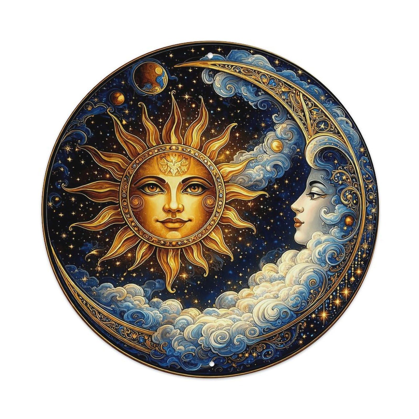 Sun Moon Celestial Faces Stars Night Sky Metal Tin Sign