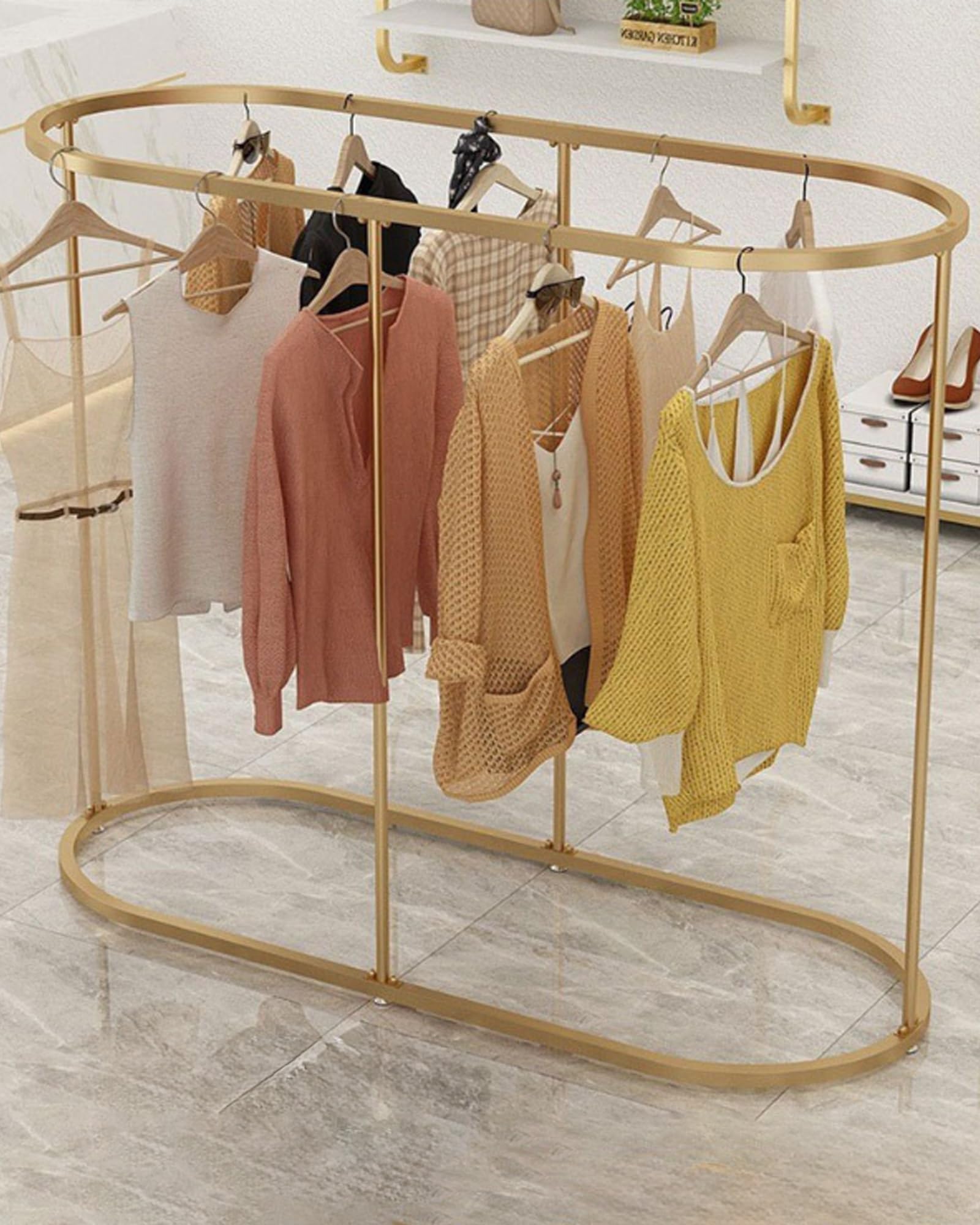 Portant vêtements pour chambre et couloir, penderie métal dorée