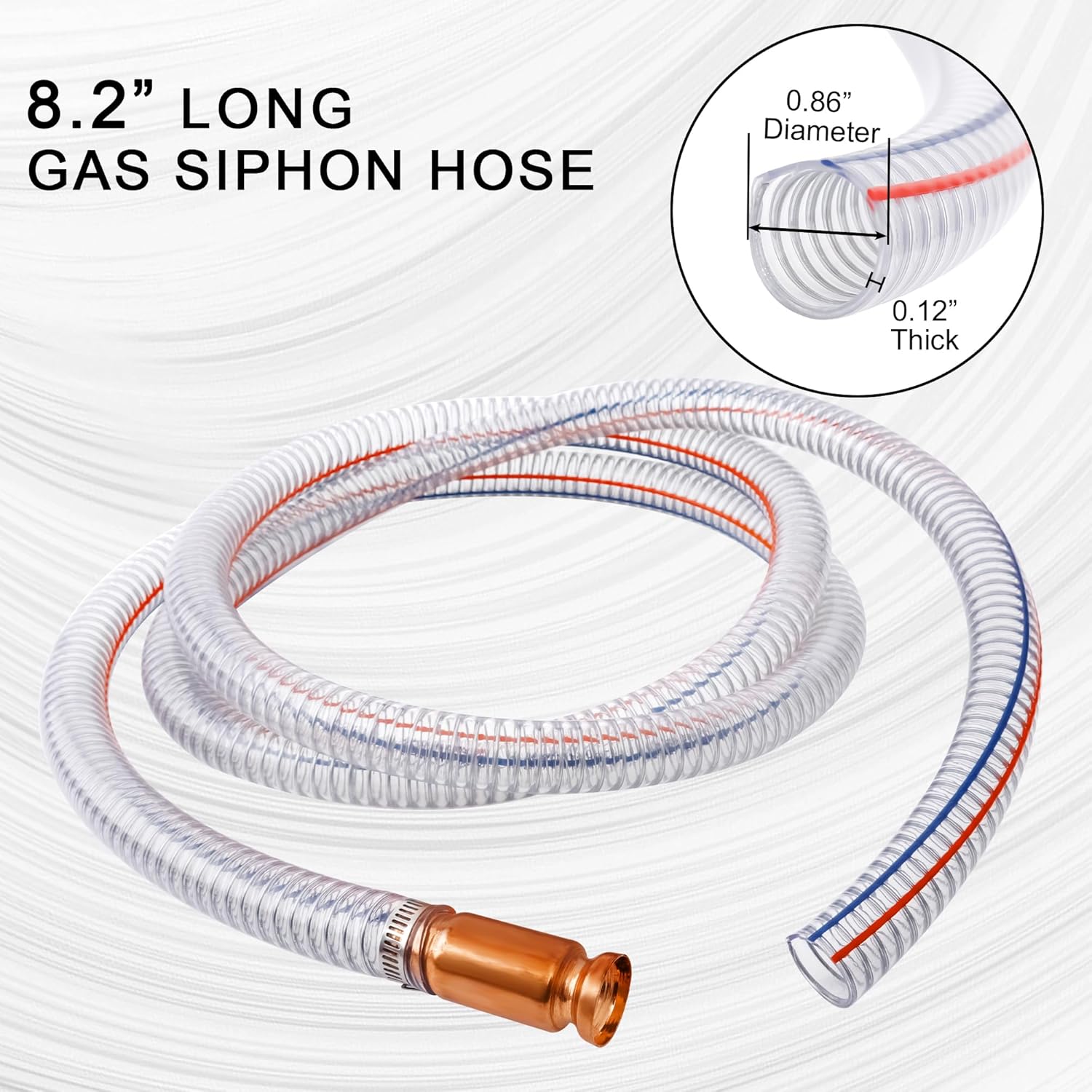8.2FT 5/8" Heavy Duty Siphon Hose - Gerguirry Self-Priming Jiggler Pump for Boats, ATVs & Tractors Copper Nipple w/Metal Buckle, Fuel Transfer Tube for Gasoline Fuel Gas, 2PCS