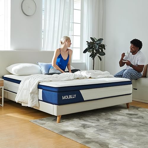 Miniatura 7 de Molblly Colchón híbrido tamaño matrimonial de 12 pulgadas con espuma viscoelástica de gel, aislamiento de movimiento, bobinas de bolsillo envueltas