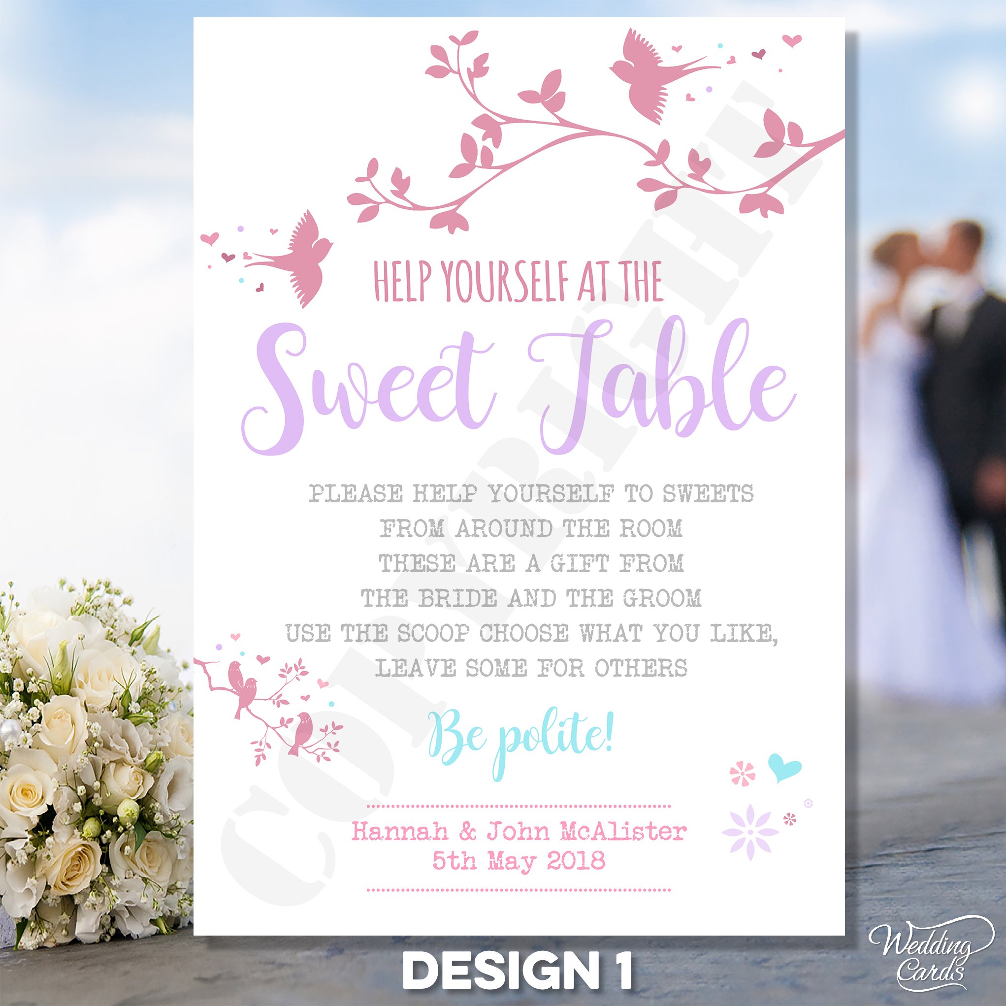 Wedding Cards Personalised Sweet Treats Table Please help yourself Card Sign A4