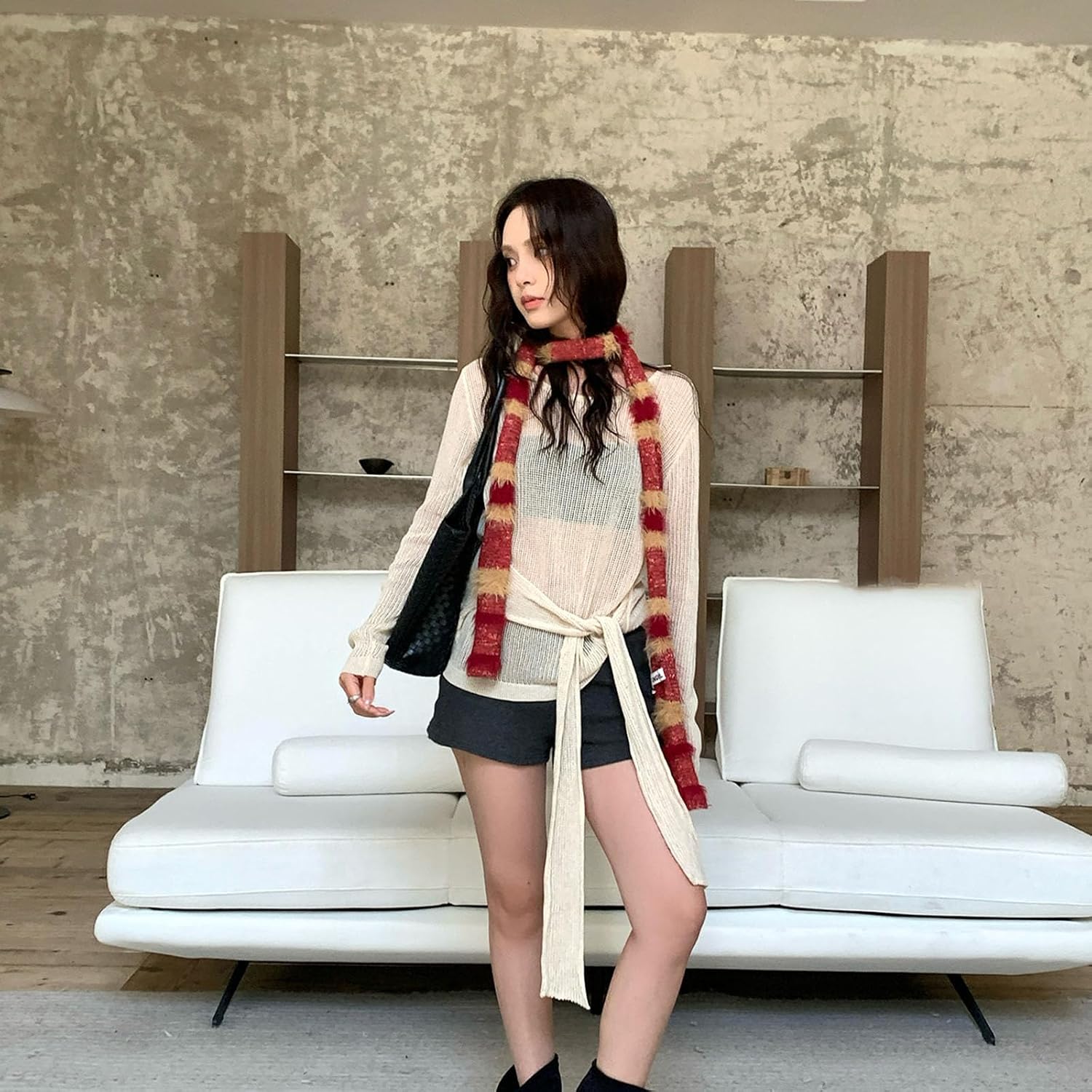 Soft Plush Winter Scarf For Cool Girls Design Narrow Long Neck Warmer Polyester Neck Accessory