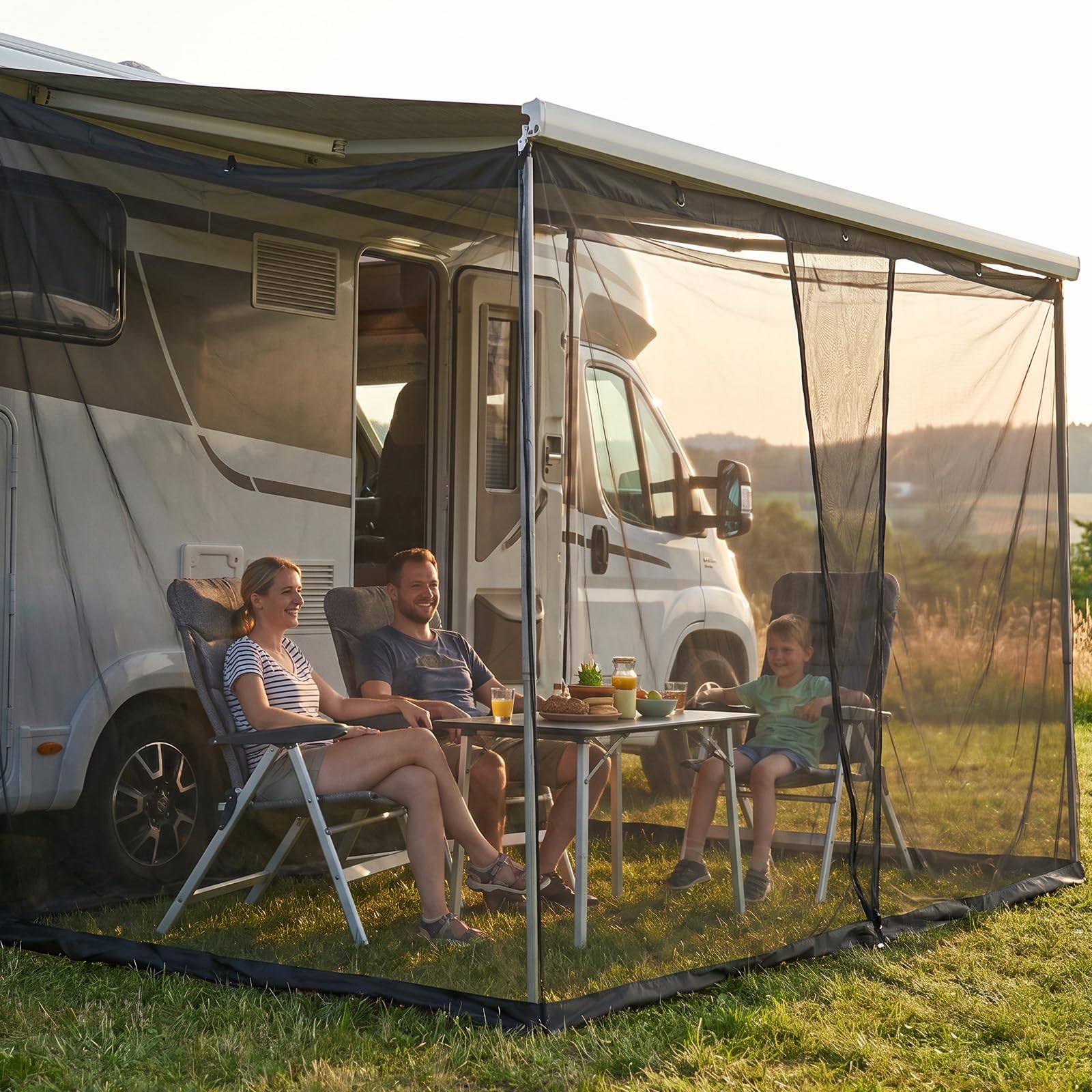 Sekey XXL Moskitonetz mit 16 Sandsäcke und Bodenanker, 4 Eingänge Feinmaschig Mückenschutz, Tragbares Campingzelt 350 × 250 × 250 cm, Outdoor Fliegennetz für Reise Pavillon Garten Terrasse, Schwarz