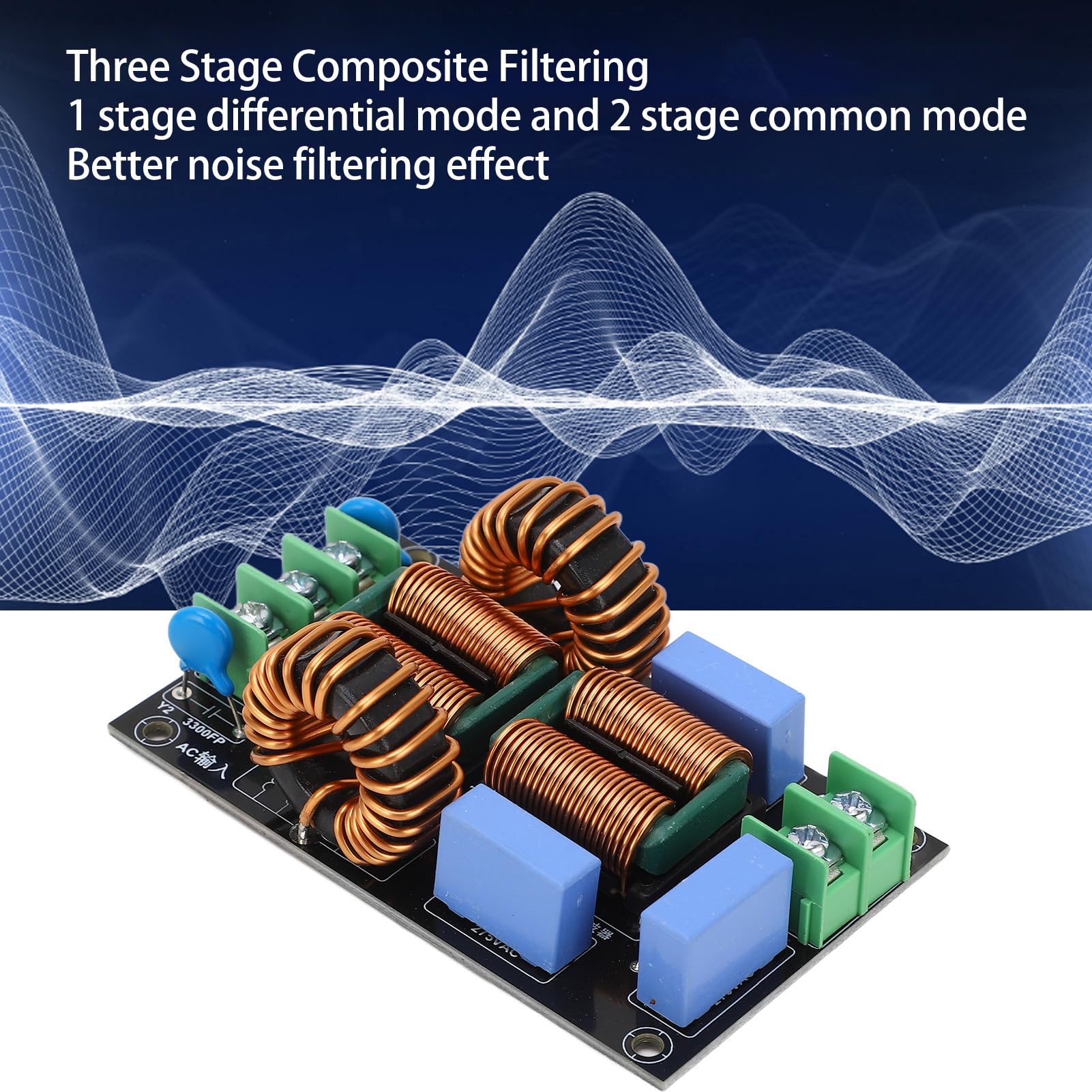 Jadeshay Filtre EMI d'alimentation CC, Filtre EMI 20a 3 étages Excellent Filtrage du Bruit Amplificateur Audio Carte De Filtrage d'alimentation AC110V-250V