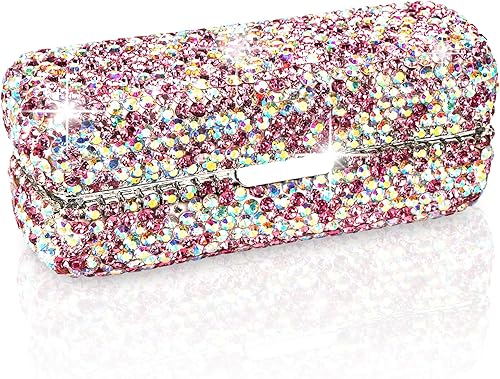 Estuche de lápiz labial con espejo, organizador de lápiz labial de cristal de diamantes de imitación para viajes, soporte portátil de almacenamiento