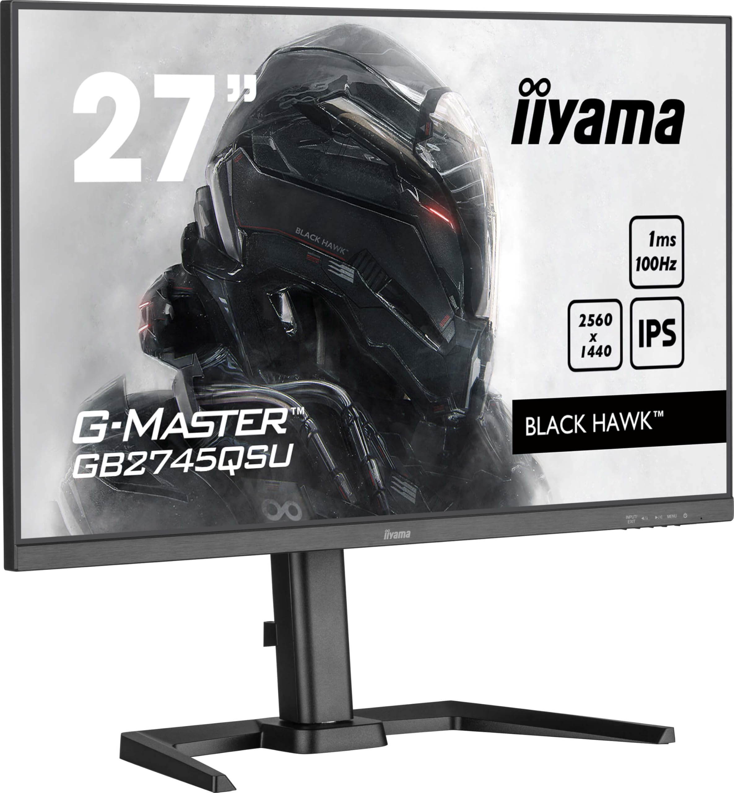 iiyama Ecran G-Master Black Hawk GB2745QSU-B2, IPS, 2560x1440@100Hz, 1ms, 300cd, Haut-parleurs, HDMI, DP,USB, réglable en Hauteur + Pivot, Black Tuner, i-Style Colour, ecran pc Gamer
