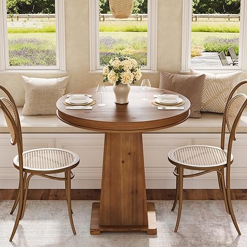 LITTLE TREE Solid Wood Round Dining Table, 31.5" Small Kitchen