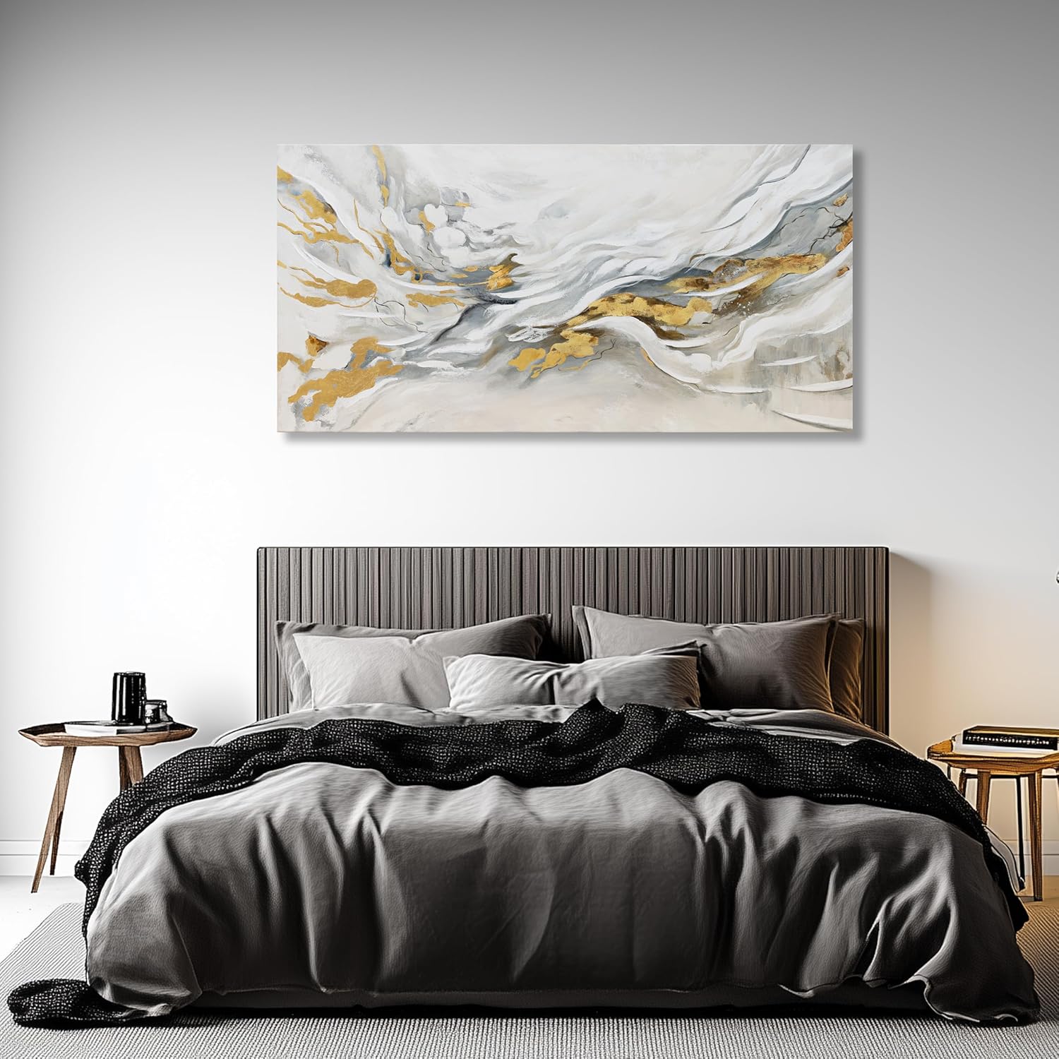 JBD JIETUAN Abstract Wall Decor Gold Wall Art for Living Room Modern Aesthetic Artwork Minimalism Camvas Painting Bedroom Decor Wall Hanging 24×48 Inches