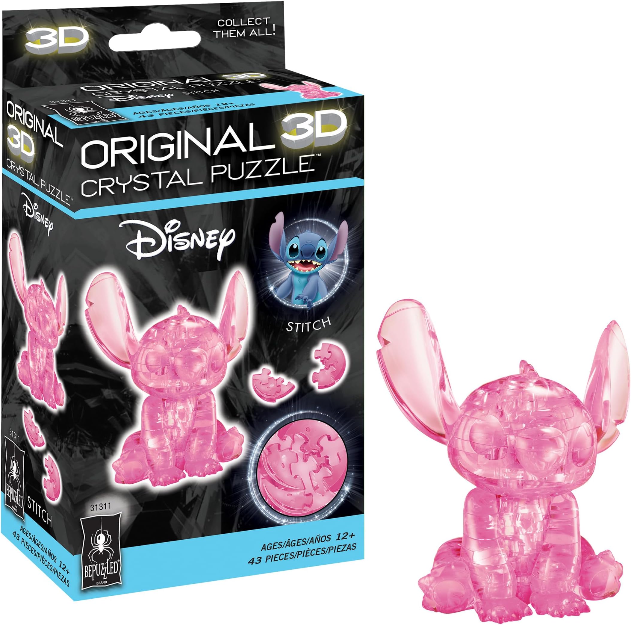 BePuzzled, Disney Stitch Original 3D Crystal Puzzle, Perfect for Puzzlers Ages 12 and Up, Challenging to Complete and Beautiful to Display, Collect Them All