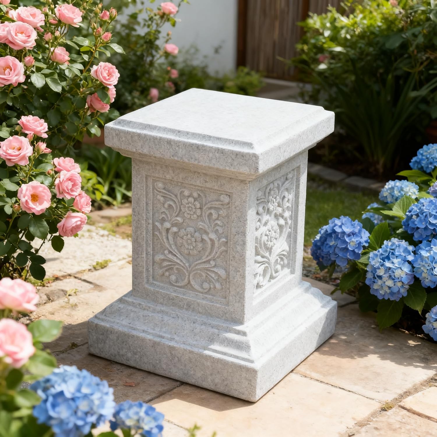 Large Resin Garden Pedestal Sculpture Base, Geometric Resin Pedestal Sculpture Base, Rosette Indoor Outdoor Sculptural Garden Plinth Base, Suitable For Courtyard And Home Decoration
