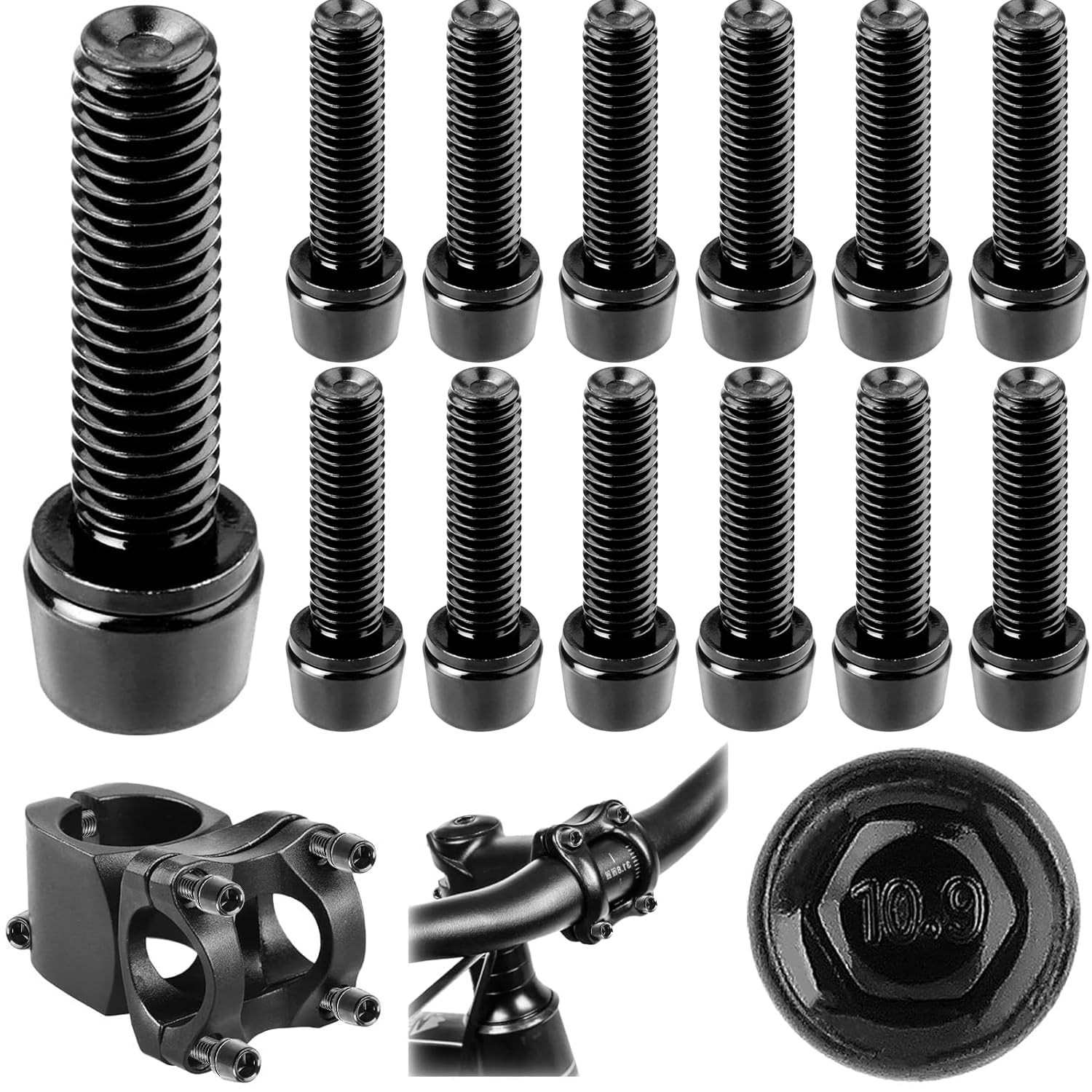 Ousuwo 12 Pack Bicycle Stem Screws, M5 x 20mm High Tensile Carbon Steel Bike Handlebar Bolts for Mountain, Road Bicycles and Motorcycles