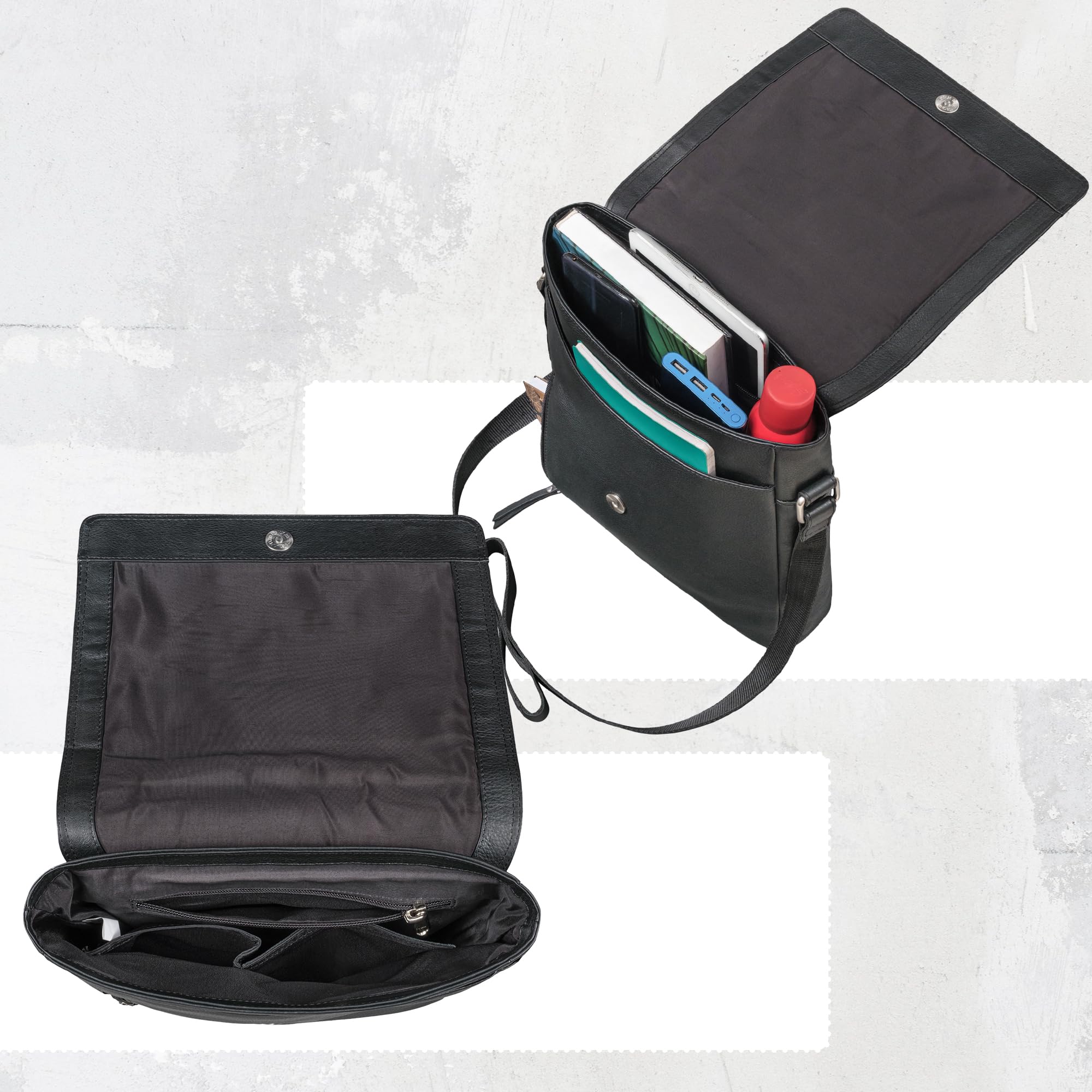 ROYALZ Herren Umhängetasche Leder Schultertasche Kansas Vintage Ledertasche 13-14 Zoll Laptop-Tasche Echtleder Mittel-groß DIN A4 Messenger Bag für Männer