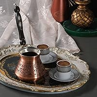 Vista 8 de BCS cafetera grande de cobre para café turco, griego y árabe con mango de madera (18 onzas, 6 porciones) Cezve Ibrik Briki para cocina