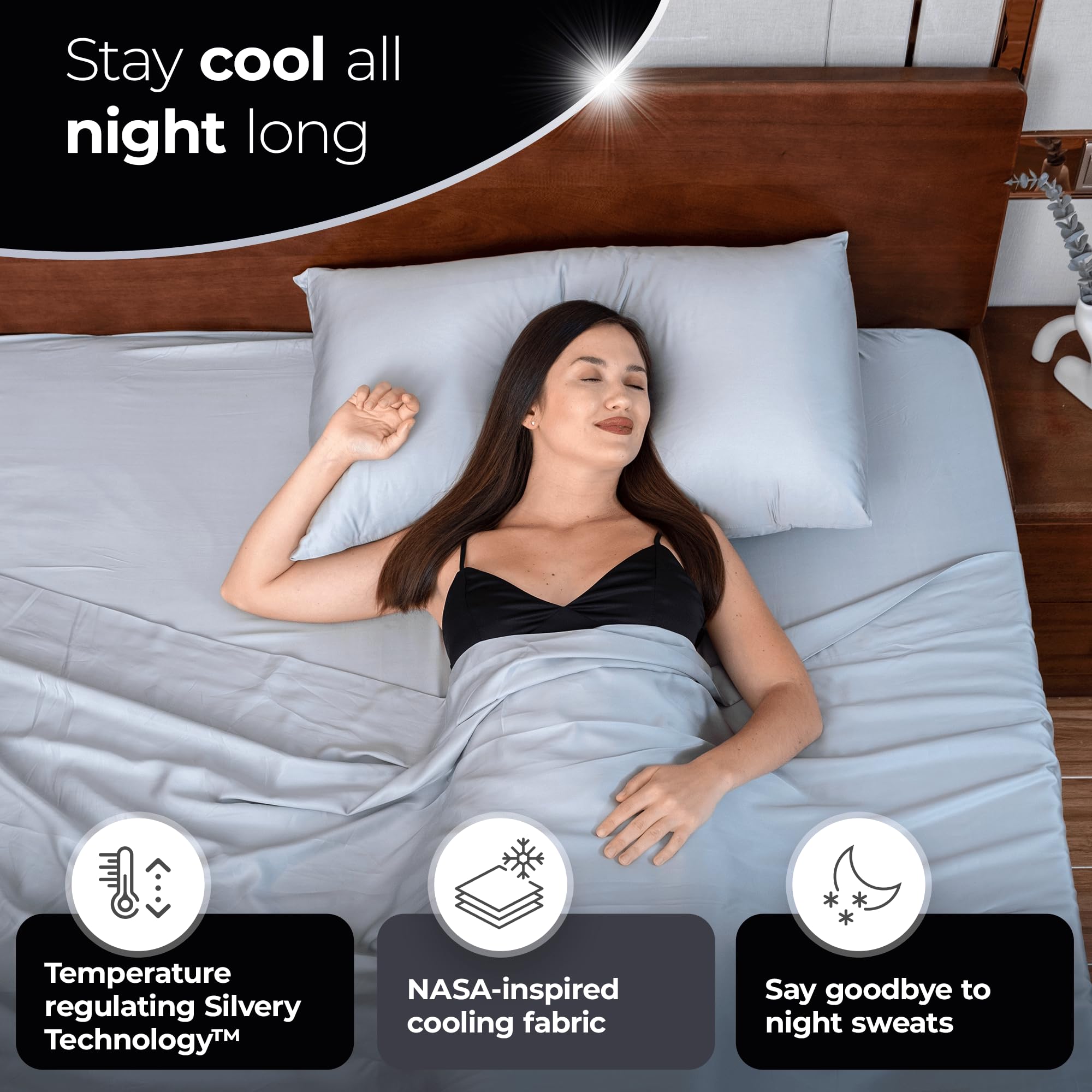 Silver Infused Satin Pillowcases Set – 2 Pack Silky Soft Cooling Pillow Cases with Self-Cleaning Silvery Technology™ for Hygienic Sleep – Better Than Silk for Hair and Skin, Size Queen 20x30”