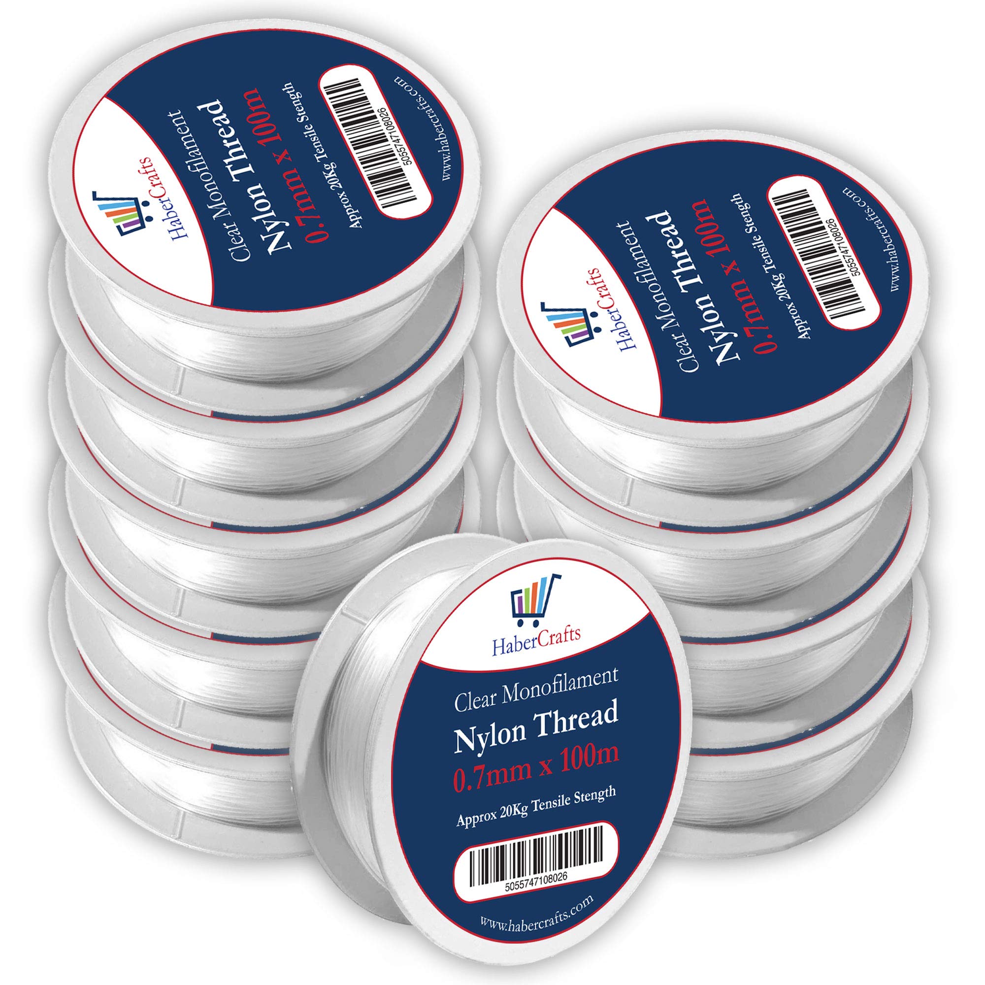 0.7mm Clear Nylon Thread Invisible String Non Stretch Clear Fishing Wire Transparent Plastic Sewing Thread For Hanging Decorations Craft Party Balloon Arch Beading & Jewellery Making - Approx Tensile Strength 20kg (0.7mm x 100m - 10 Spools)