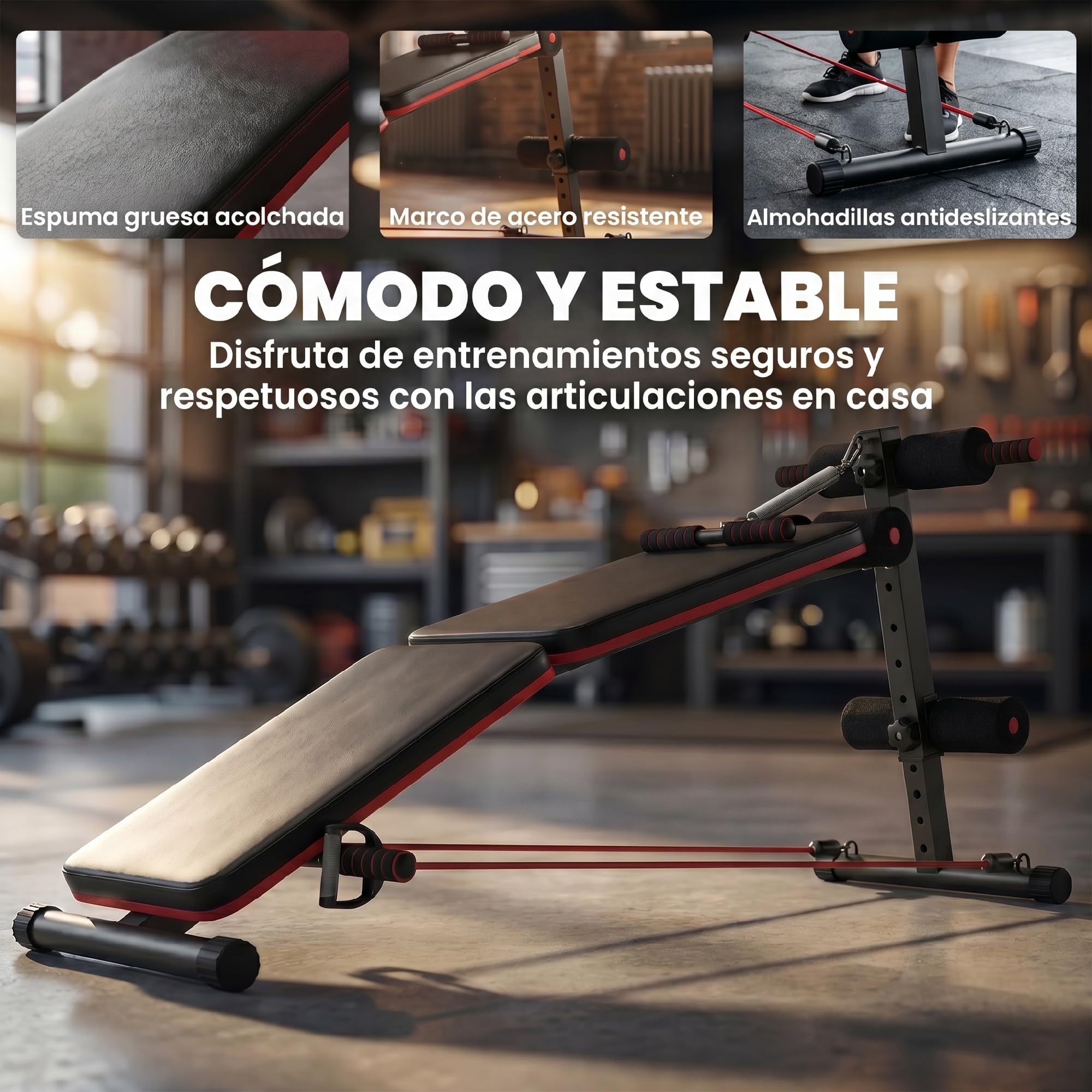 HOMCOM Banco de Ejercicio o Musculación, Banco Abdominales Plegable Ajustable en Altura con Soporte Poplíteo Regulable Ideal Hogar y Gimnasio 137x51x50-66 cm Negro