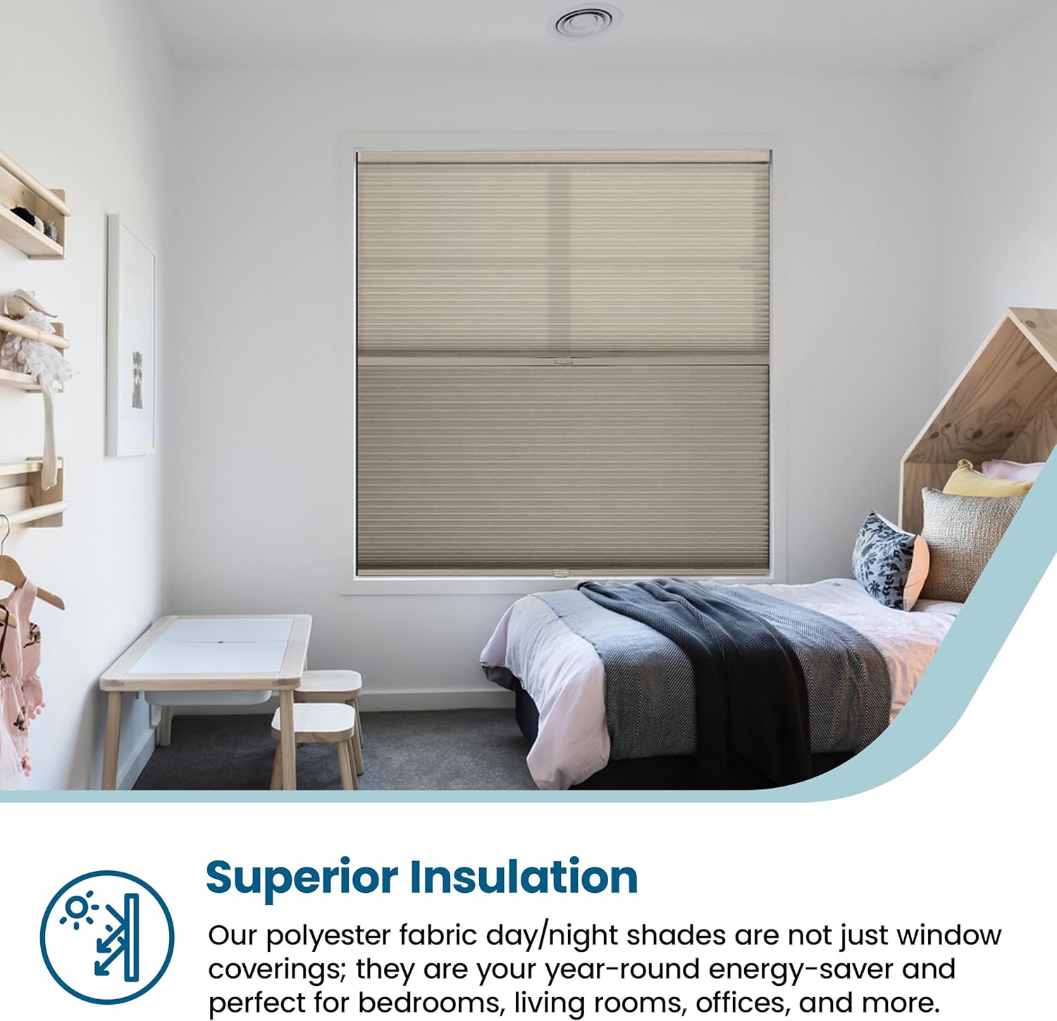 BlindsAvenue Cordless Day/Night Cellular Honeycomb Shade, 9/16" Pleat-Size Single Cell Fabric, 2-in-1 Light-Filtering & Blackout, Color: Fawn, Customize to Widths Between 48"-72" Wide