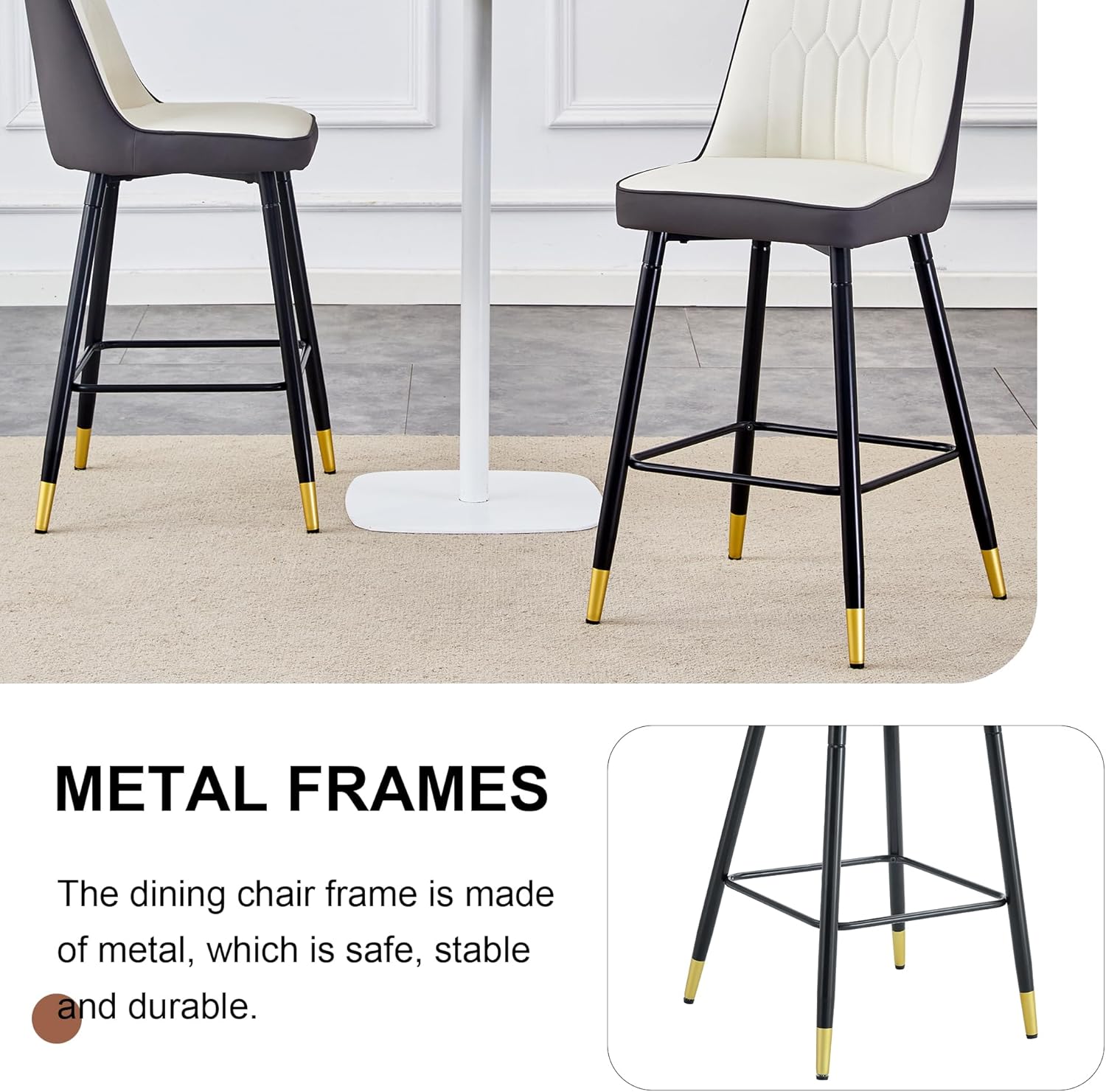 Bar Stools Set of 4,Counter Height Bar Stools with Backs,27'' White Bar Stools with Chrome Plated Metal Leg,Modern Upholstered High Bar Chair for Kitchen Counter Dining Island Bar Pub