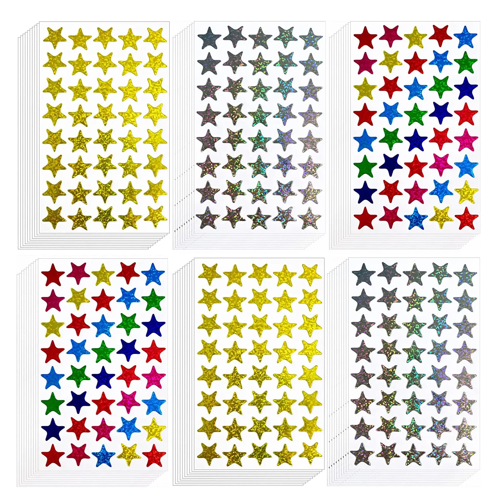 2400 Count Laser Shiny Sparkle Star Stickers Colorful Gold Sliver Self Adhesive Star Stickers for Home, School,DIY and Office Decoration