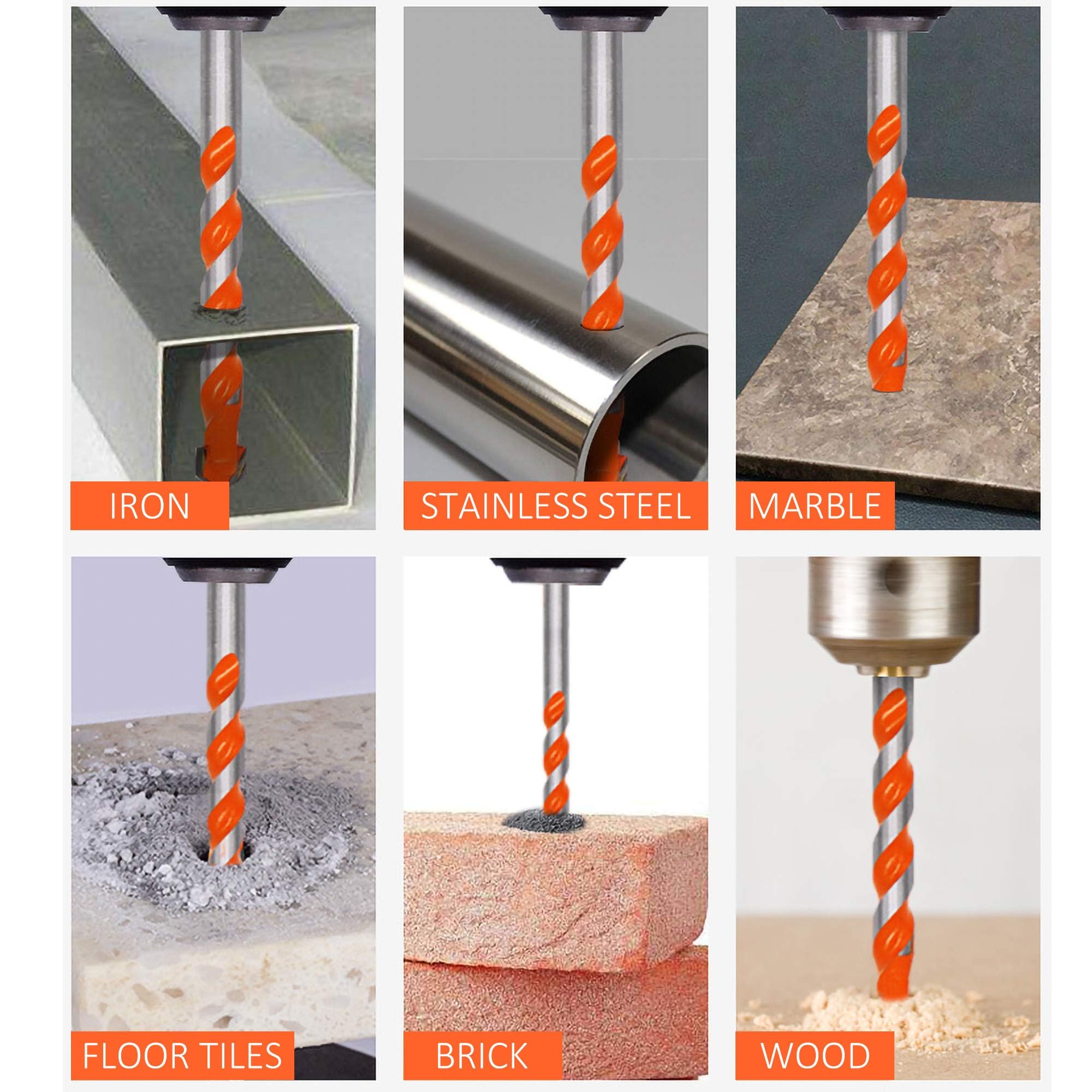 Set 10 Punte Trapano In Carburo | 6mm | Per Porcellanato, Ceramica, Legno E Mattone | Colore Arancione