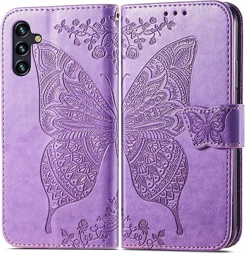 Miniatura 8 de MEUPZZK Funda para Samsung Galaxy A24 4G, Samsung A25 5G, piel sintética de alta calidad con diseño de mariposa en relieve, función atril, ranuras