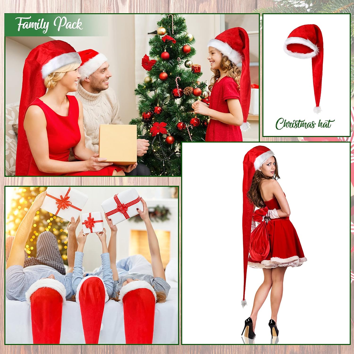Threan 3 Pieces 59 & 35" Long Christmas Santa Hat Overlength White & Red Plush Santa Claus 2 Size Xmas Long-tail Cap for Women Men - Image 3