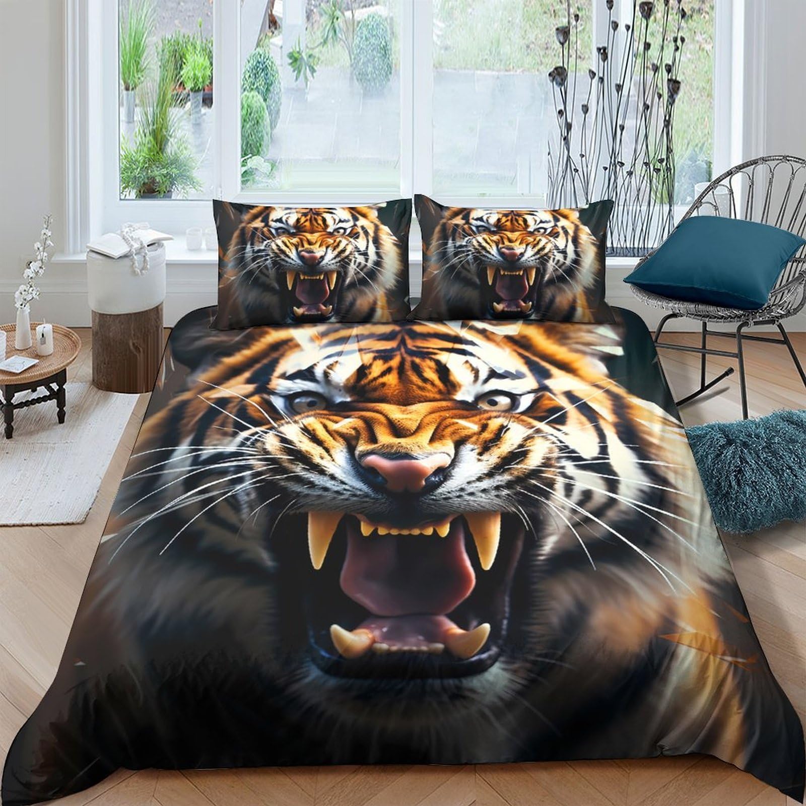 Ctjqhvkz Style-4 3D Printed Roaring Tiger Fitted Sheet Microfiber Animal Print Mattress Cover For Bedroom Dorm Decor, Soft Washable Single（135X200cm）