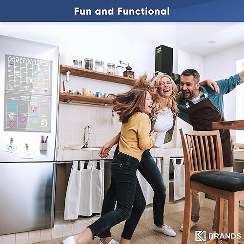 Miniatura 6 de Paquete de 2 calendarios acrílicos para refrigerador, calendario magnético transparente para nevera, pizarra de borrado en seco, calendario