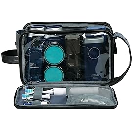 ZEEMO Travel Toiletry Bag for Men, Medium Water-Resistant Double-Sided Full-Open Dopp Kit, Versatile Organizer for Shower and Hygiene Accessories, Bathroom Essentials, Cosmetics, Large, Grey