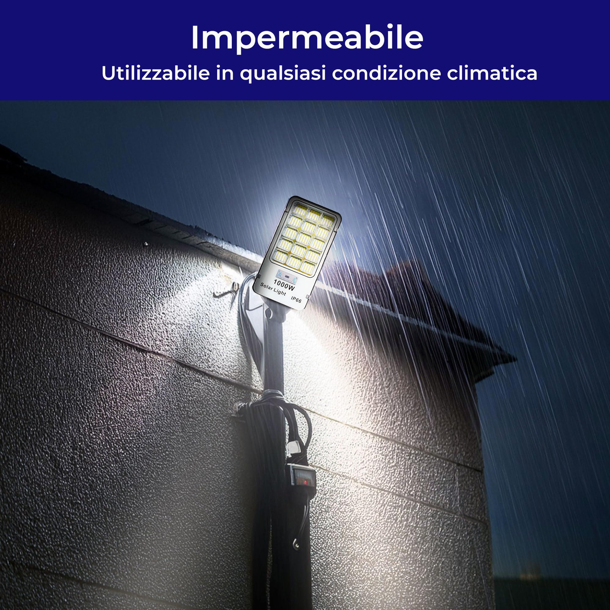 Lampione Solare LED Esterno 1000W con Sensore Crepuscolare e di Movimento, 420 LED 6500K, Telecomando Incluso, Impermeabile IP66, Luce Ultra Luminosa per Giardino, Cortile, Parcheggio