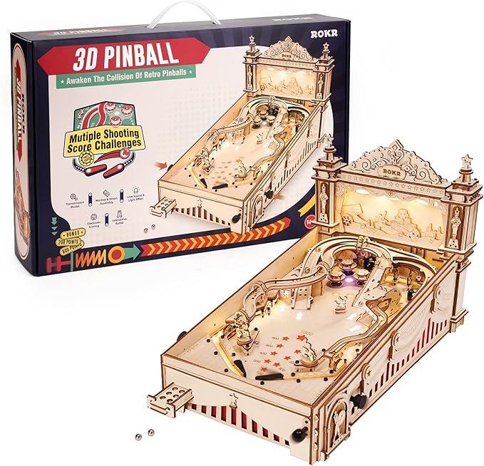 ROKR Wooden Model Kits for Adults to Build 3D Puzzles Pinball Machine ...