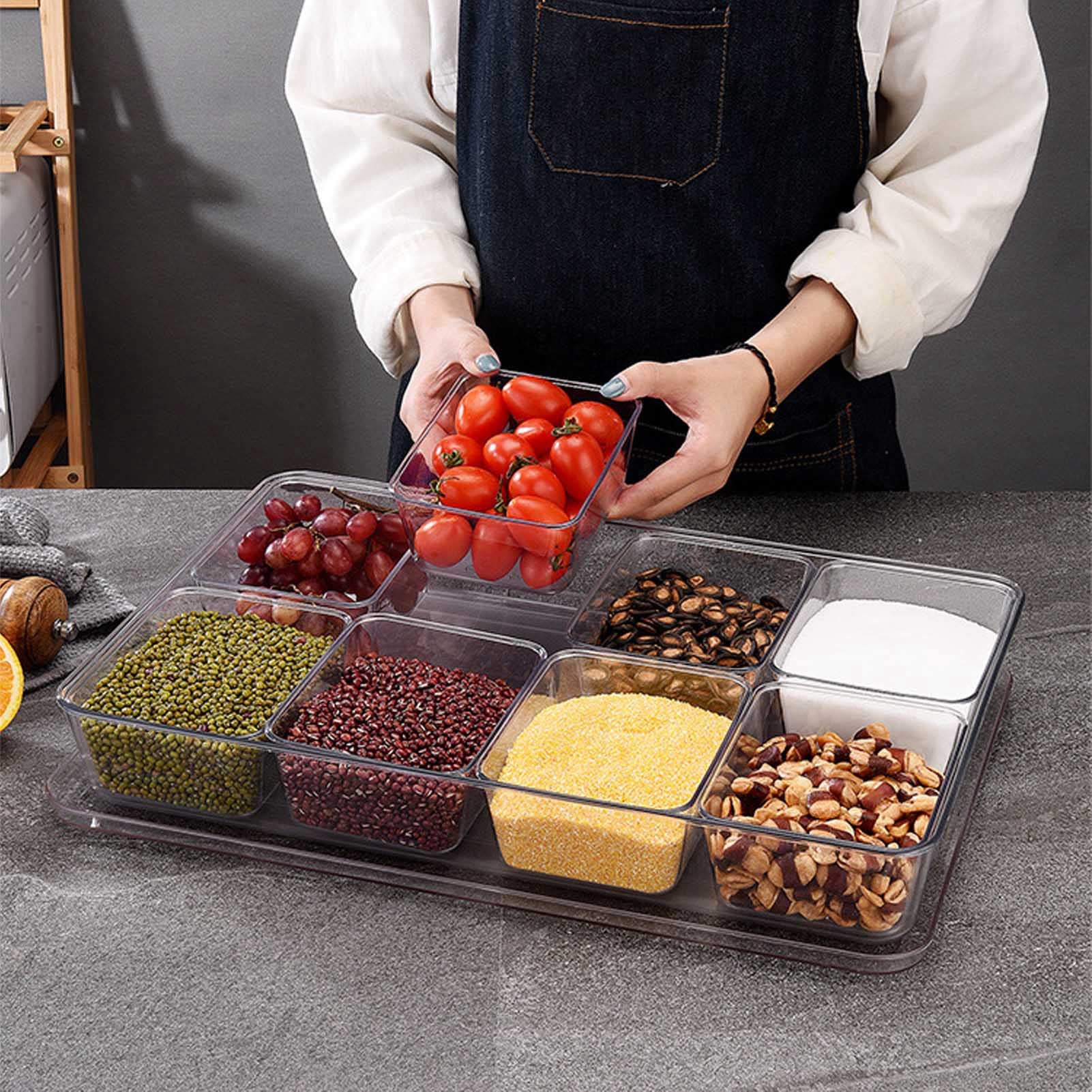 Scatola per condimenti di grande capacità, barattolo per condimenti con scomparti classificati, dispenser di spezie in plastica resistente al calore per la conservazione di cereali (8 Cavità)