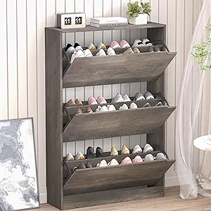 Shoe Cabinet with 3 Flip Drawers, Hidden Wood Shoe Cabinet,Freestanding Shoe Storage Cabinet for Entryway Hallway
