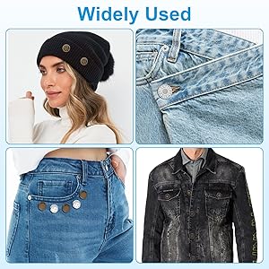 KUNTAERY 8 Sets Button Pins for Jeans, Pants Button Replacement, No Sew Reusable Adjustable Loose Jeans Button Waist Tightener, Reduce Too Big Pants Waist to Make Smaller