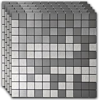 10pcs Waterproof Non-Slip Mosaic Wall Stickers, Heat-Resistant Self-Adhesive Tiles, Easy Cut & Peel for Kitchen Bathroom Bedroom Living Room (10, Silver)