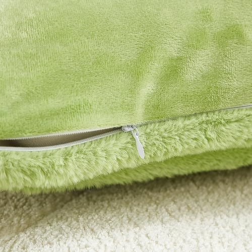 Miniatura 6 de Uhamho Juego de 2 fundas de almohada a rayas, cuadradas, modernas, decorativas, peludas, de piel sintética de conejo y parte trasera de terciopelo