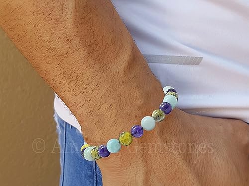 Miniatura 7 de Amazing Gemstone Pulsera para dolores de cabeza y migrañas, conjunto de pulseras de amatista serpentina amazónica para hombres y mujeres, curativa