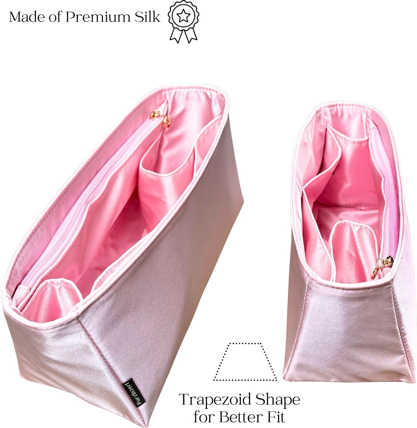 Premium Satin Silk Insert for Coach Mott Messenger (Burgundy, Bag 47), Lightweight Organizer, Zipper Pocket Tapered Shape