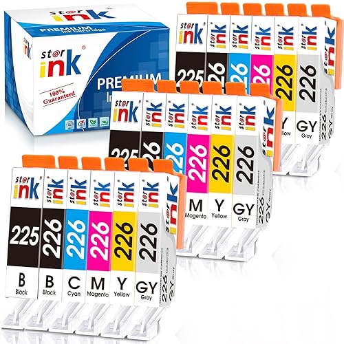 Compatible 225 226 Ink Cartridges Replacement for Canon PGI-225 CLI-226 for Pixma MG6120 MG6220 MG5220 MG5320 MG8120 MG8220 MX712 MX882 Printer ((3PGBK+3BK+3C+3M+3Y+3GY) 18-Pack