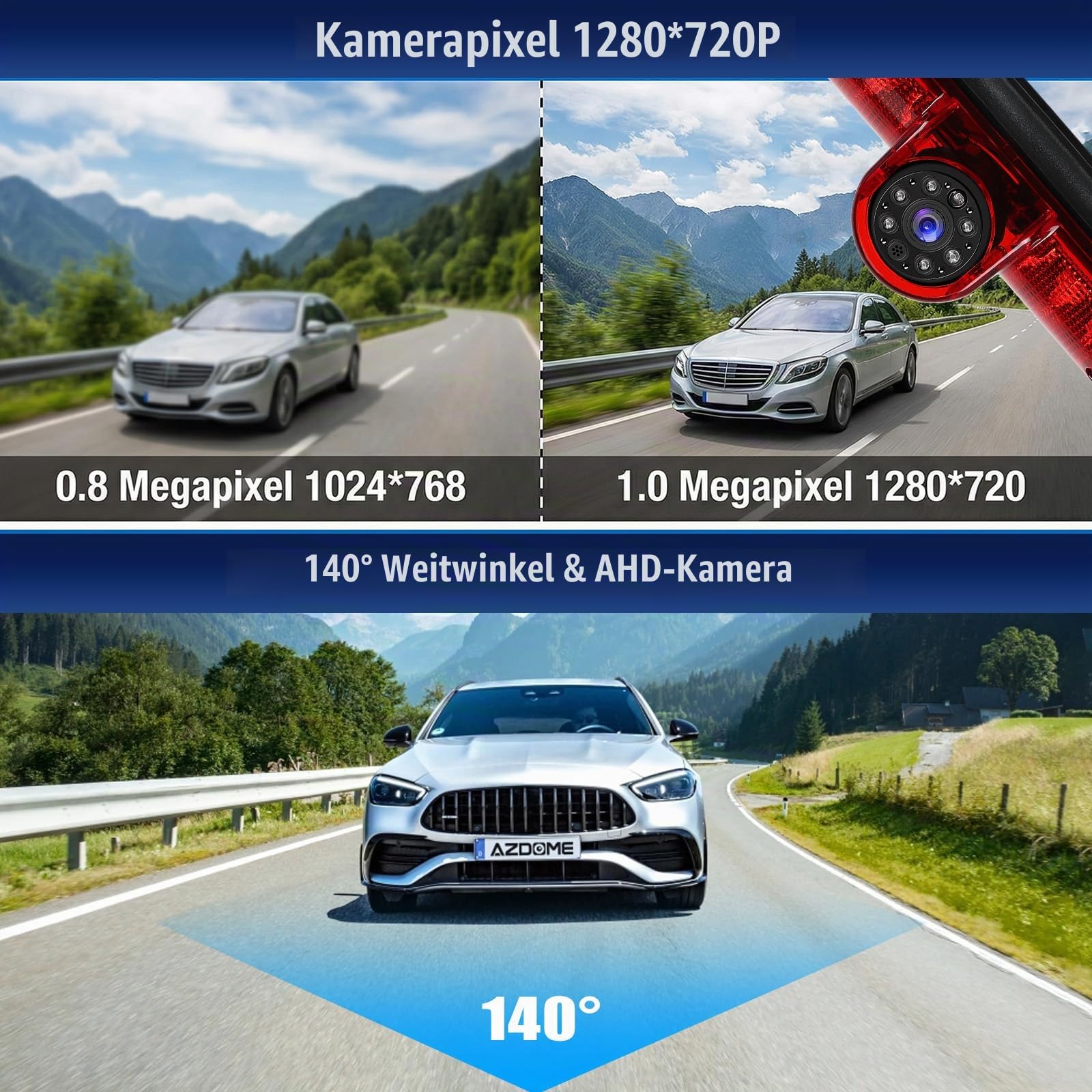 CAMECHO Rückfahrkamera HD Nachtsicht IP67 Wasserdichter Kamera für FIAT Ducato Peugeot Boxer Citroen Jumper 2006-2017, Bremslicht mit Weitwinkel 140°, 12V, 10M Kabelgebundene Verbindung