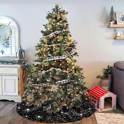 Miniatura 5 de Falda de árbol de Navidad de 36 pulgadas, color negro, falda de árbol de Navidad de tela suave, faldas de árbol de Navidad, decoraciones de árbol de