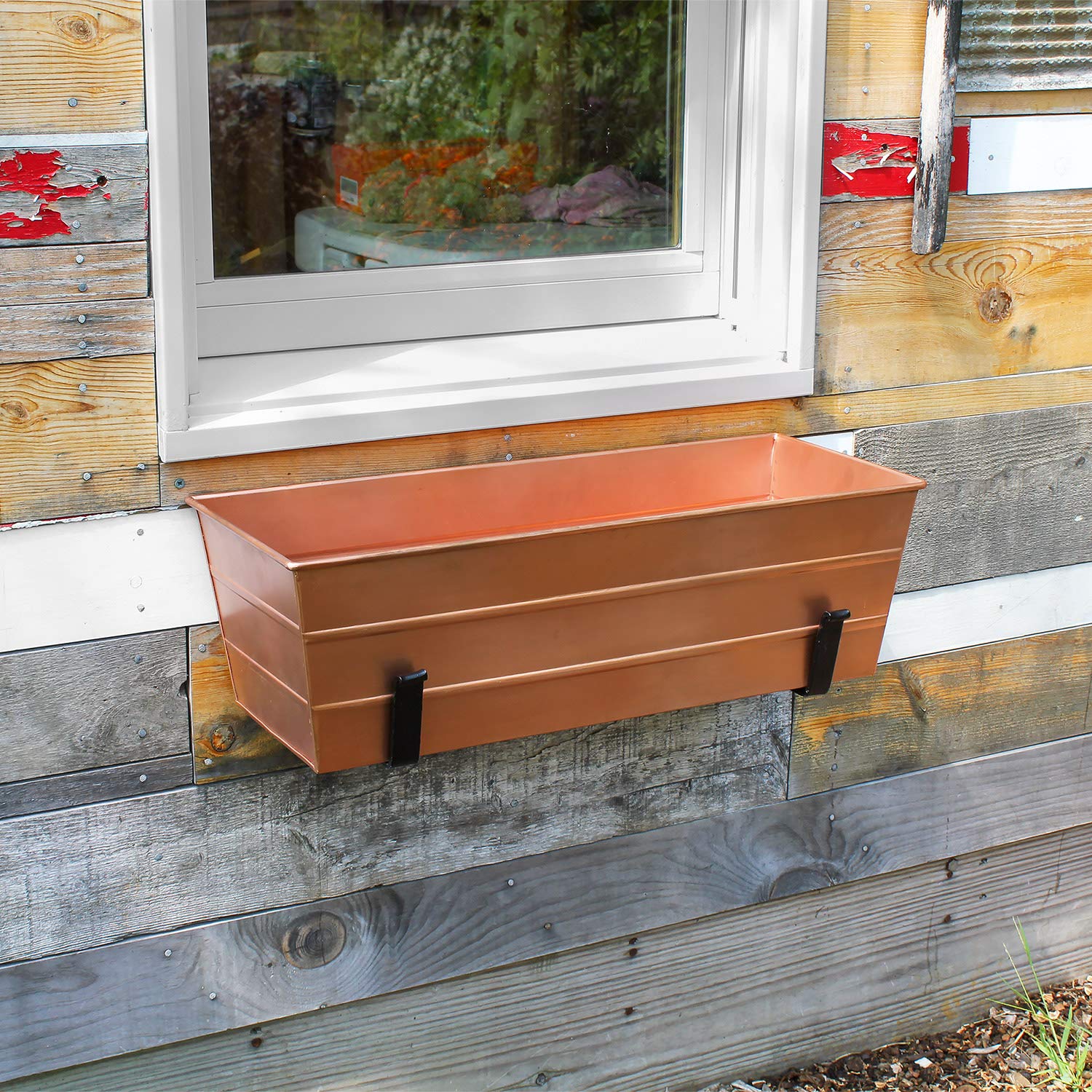 Jardinière Fenêtre En Acier Plaqué Cuivre – Style Classique Élégant Taille M, Patine Naturelle Magnifique